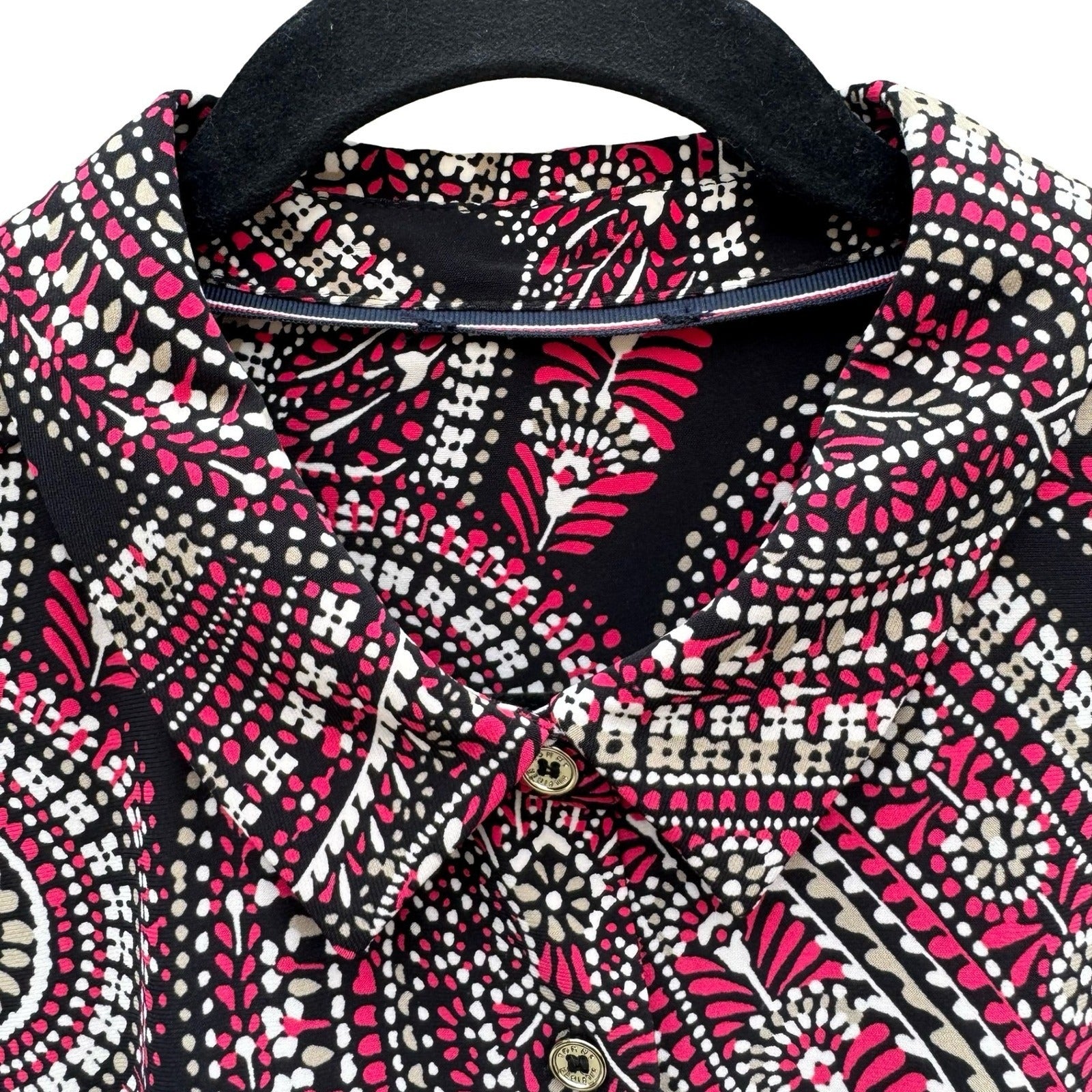 Tommy Hilfiger Womens Pink Black Paisley Sleeveless Button Up Blouse Psychedelic