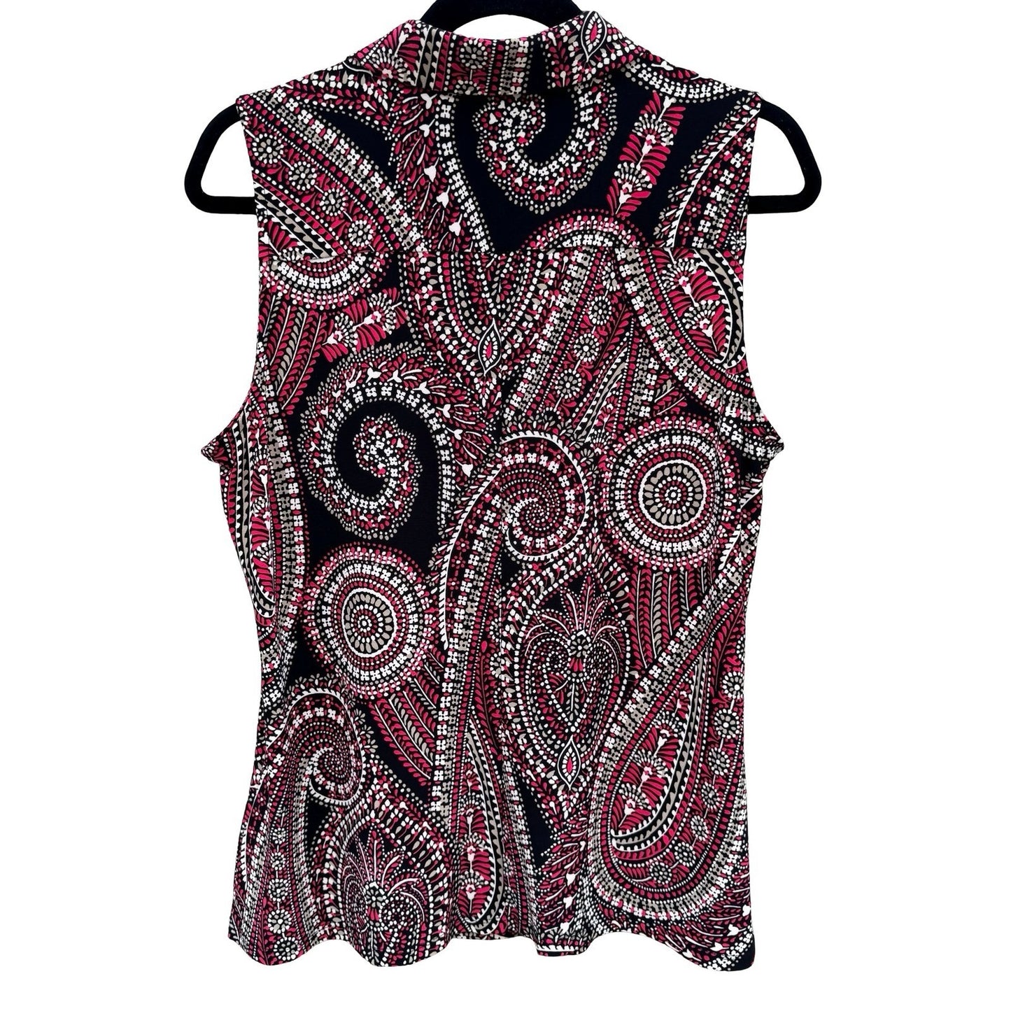 Tommy Hilfiger Womens Pink Black Paisley Sleeveless Button Up Blouse Psychedelic