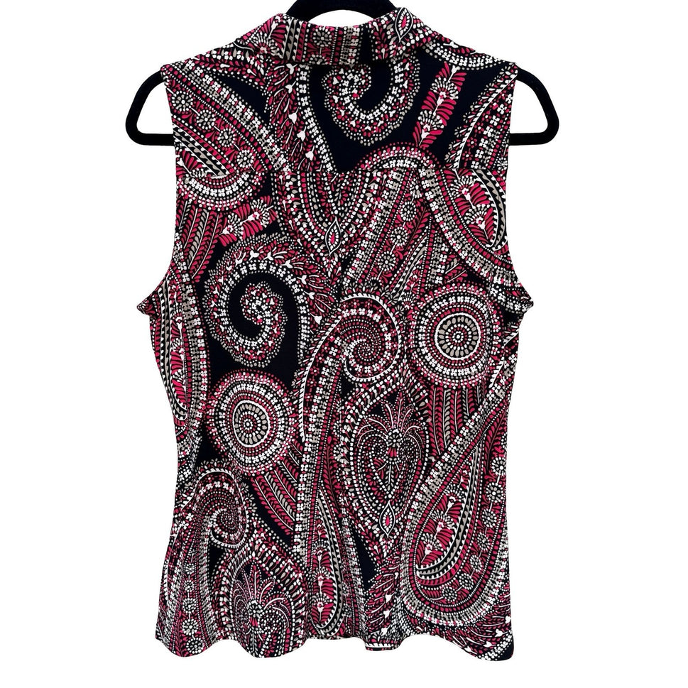 Tommy Hilfiger Womens Pink Black Paisley Sleeveless Button Up Blouse Psychedelic