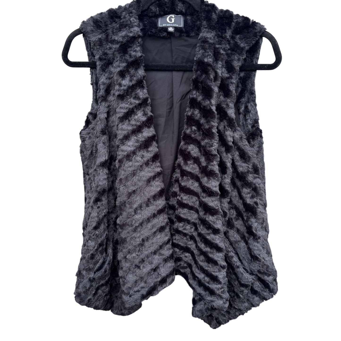 G By Giuliana Glam Black Faux Fur Drape Lined Super Soft Vest Soft Womens XS