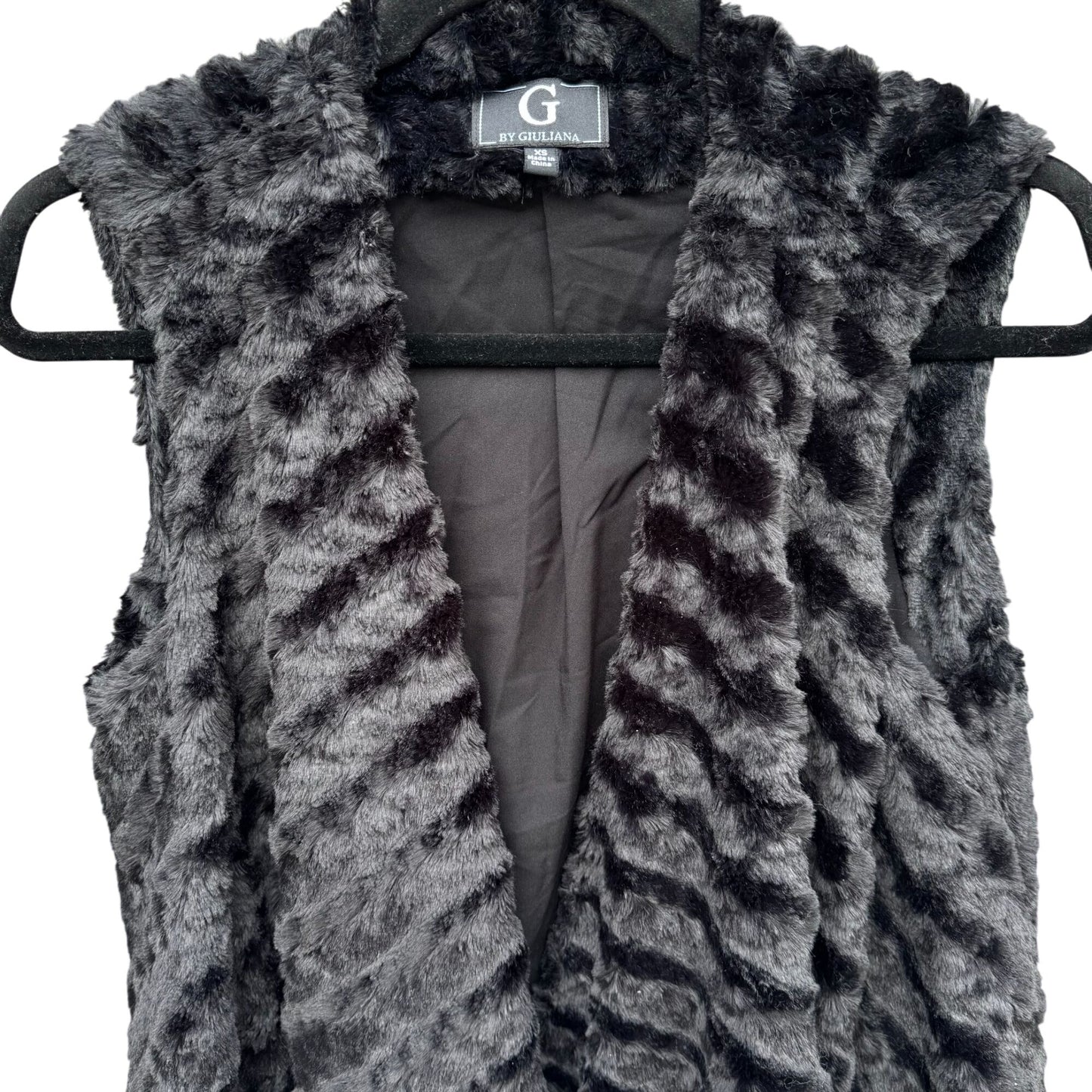 G By Giuliana Glam Black Faux Fur Drape Lined Super Soft Vest Soft Womens XS