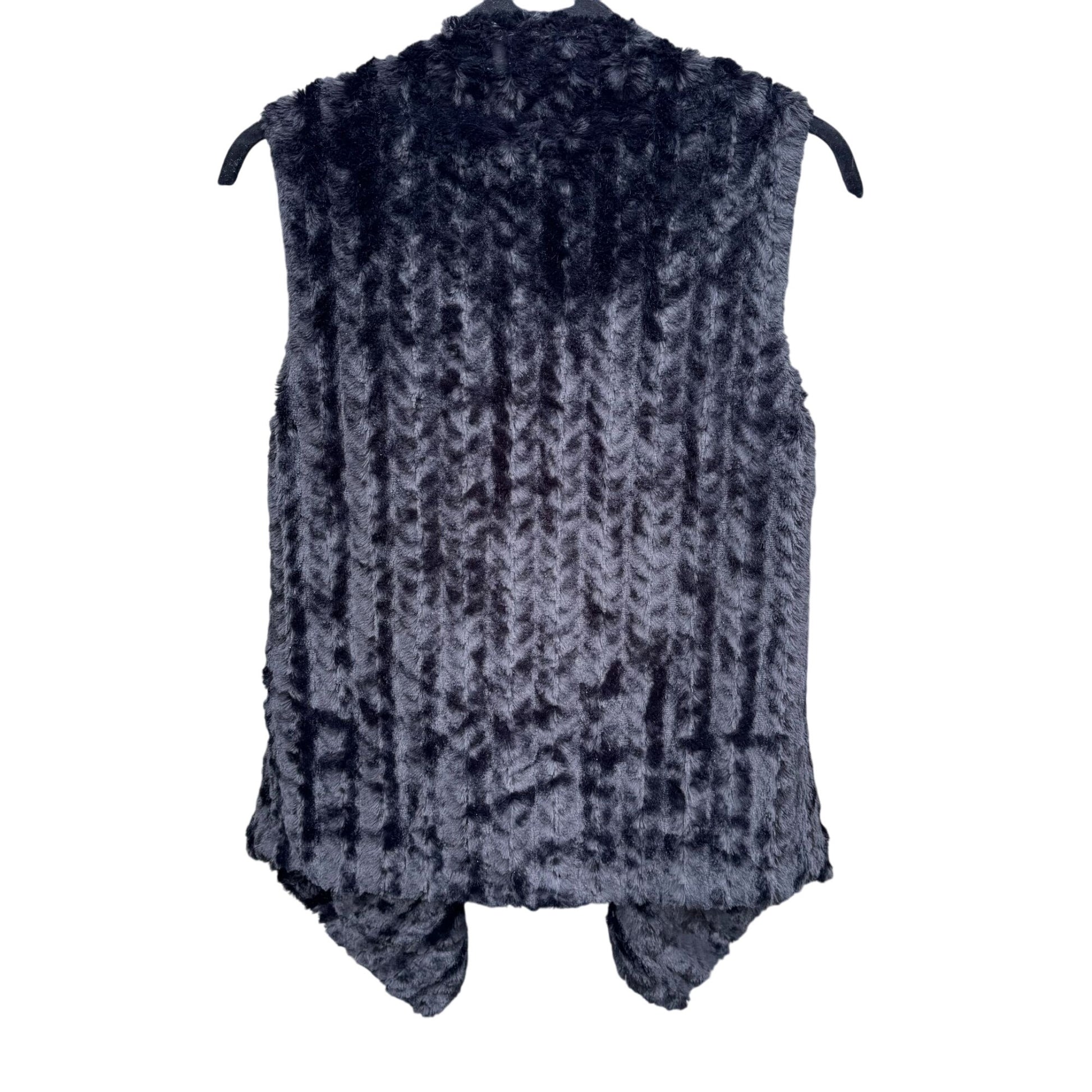 G By Giuliana Glam Black Faux Fur Drape Lined Super Soft Vest Soft Womens XS