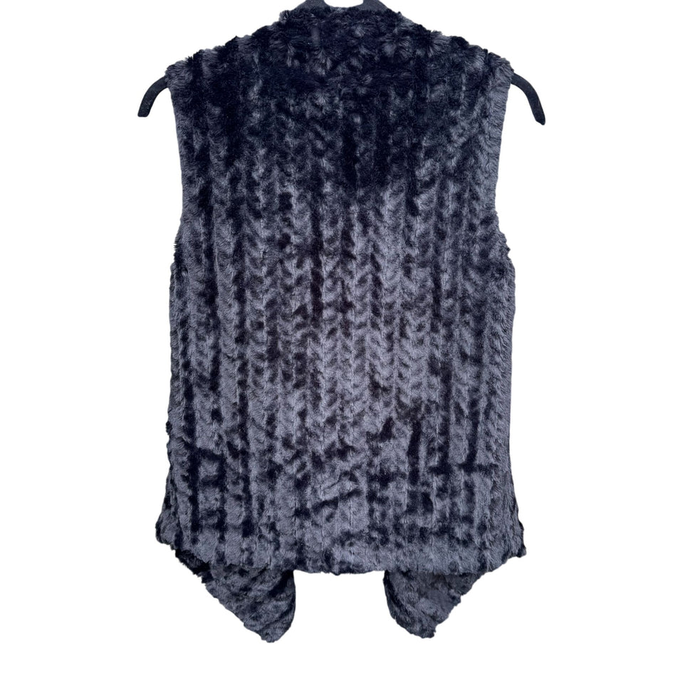G By Giuliana Glam Black Faux Fur Drape Lined Super Soft Vest Soft Womens XS