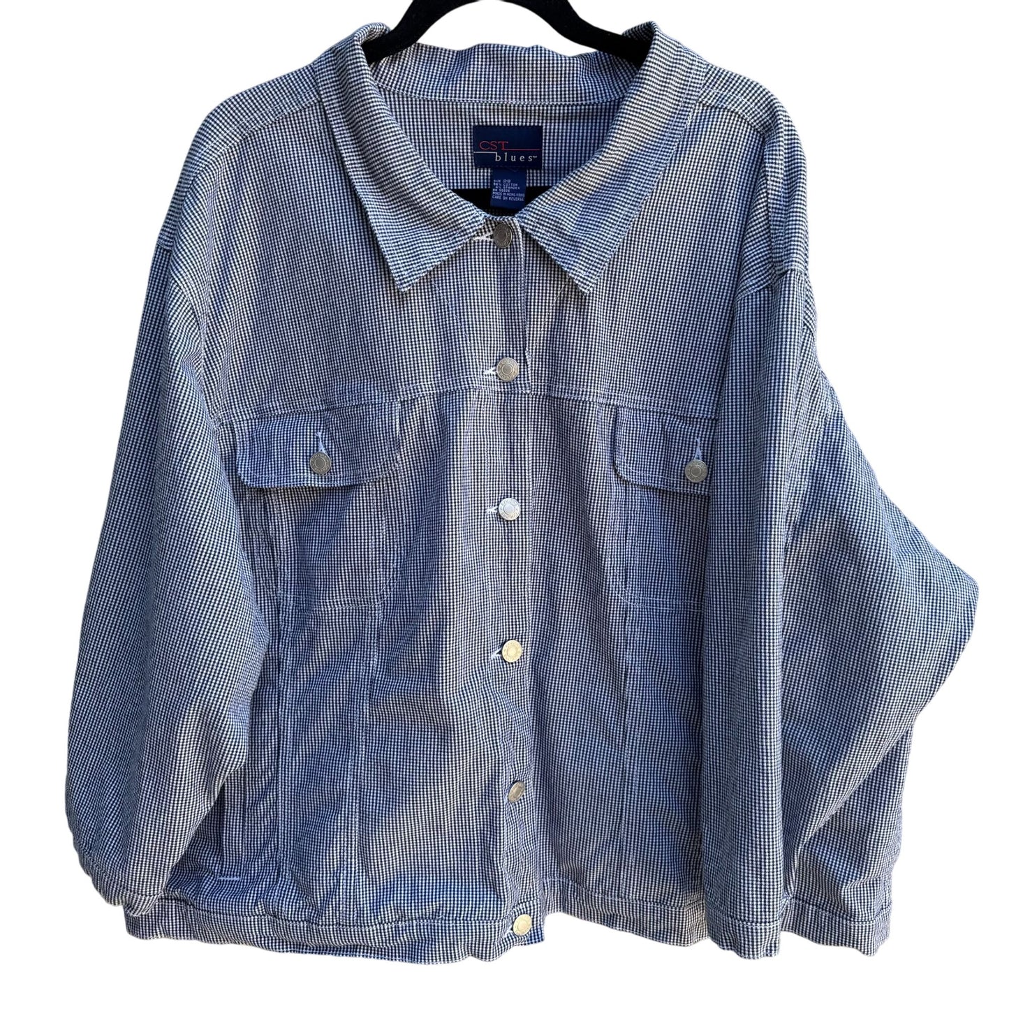 CST Blues Vintage Womens Gingham Button-Front Stretch Preppy Cropped Jacket 28