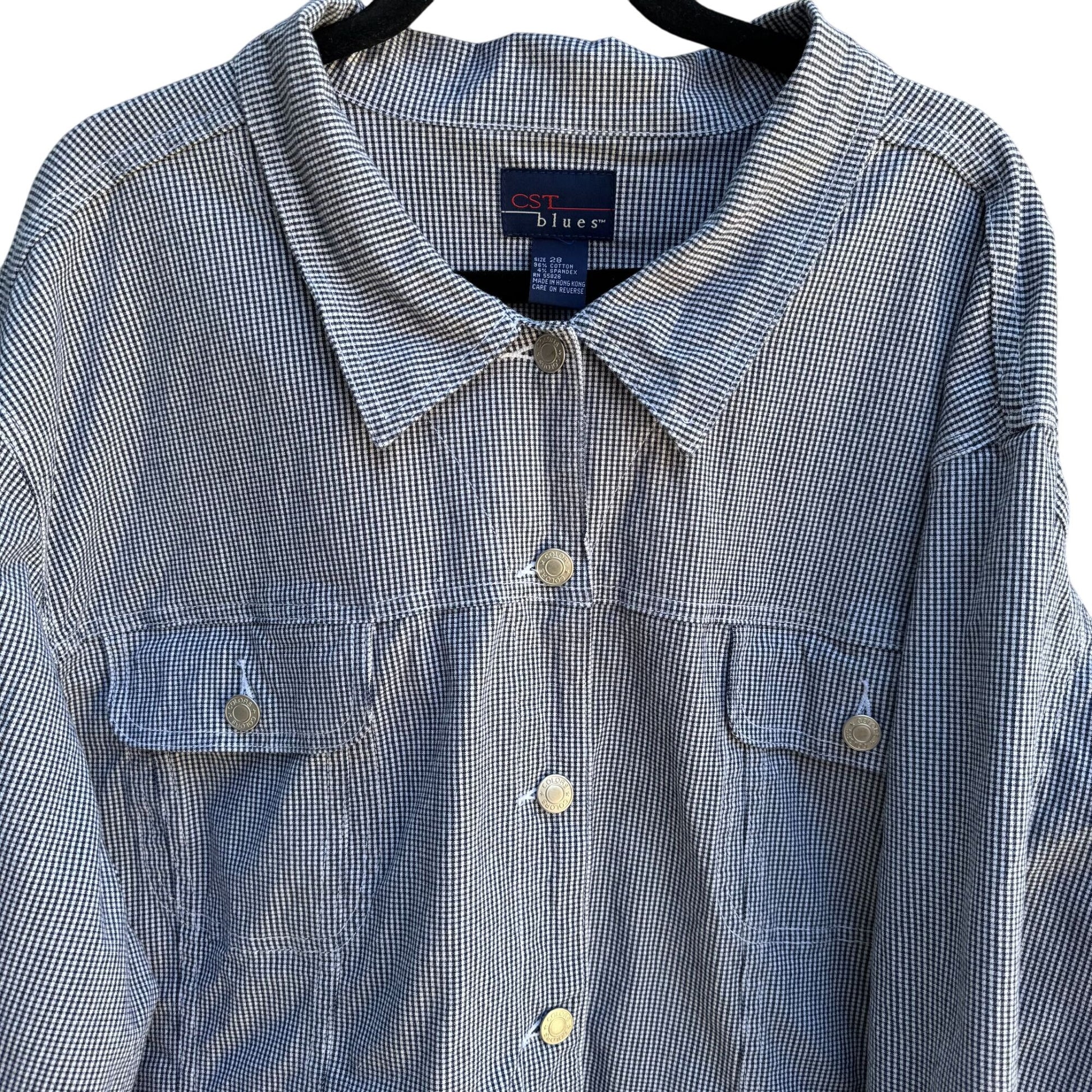 CST Blues Vintage Womens Gingham Button-Front Stretch Preppy Cropped Jacket 28