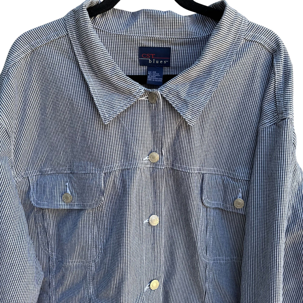 CST Blues Vintage Womens Gingham Button-Front Stretch Preppy Cropped Jacket 28