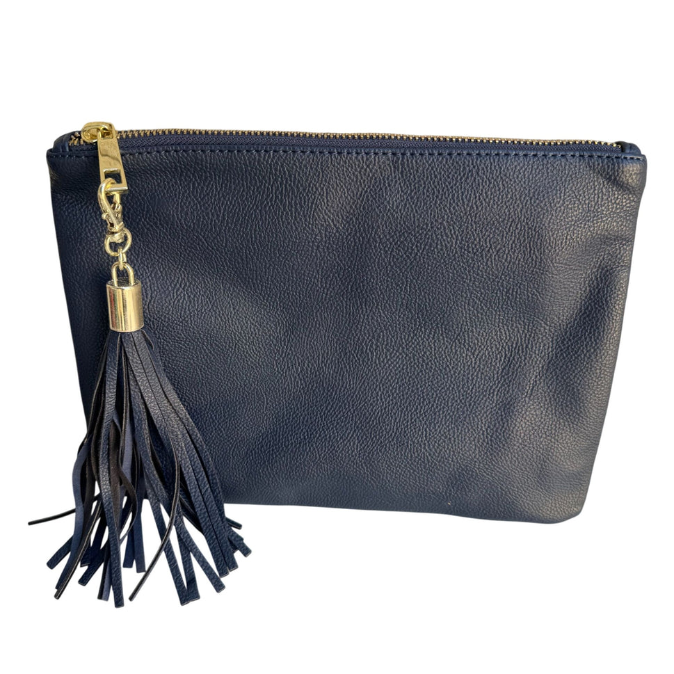 Merona Navy Blue Merona Faux Leather Detachable Tassel Gold Hardware Zip Pouch