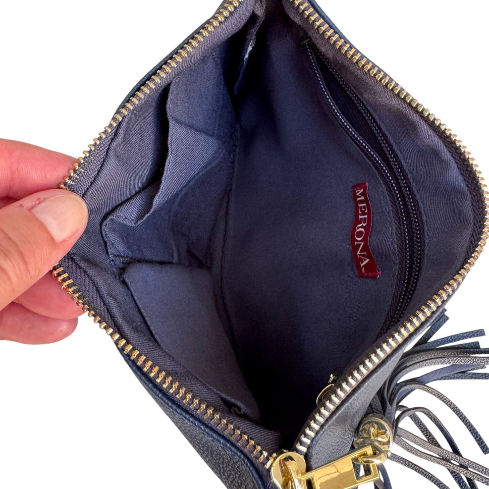 Merona Navy Blue Merona Faux Leather Detachable Tassel Gold Hardware Zip Pouch