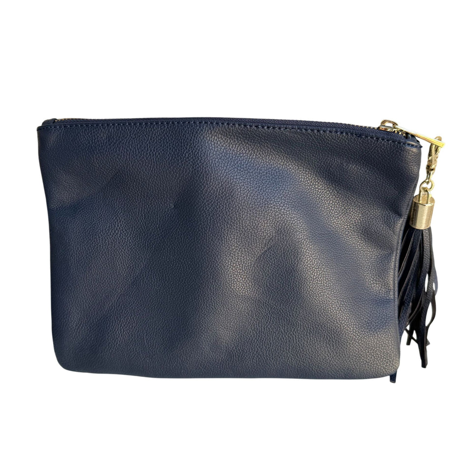 Merona Navy Blue Merona Faux Leather Detachable Tassel Gold Hardware Zip Pouch