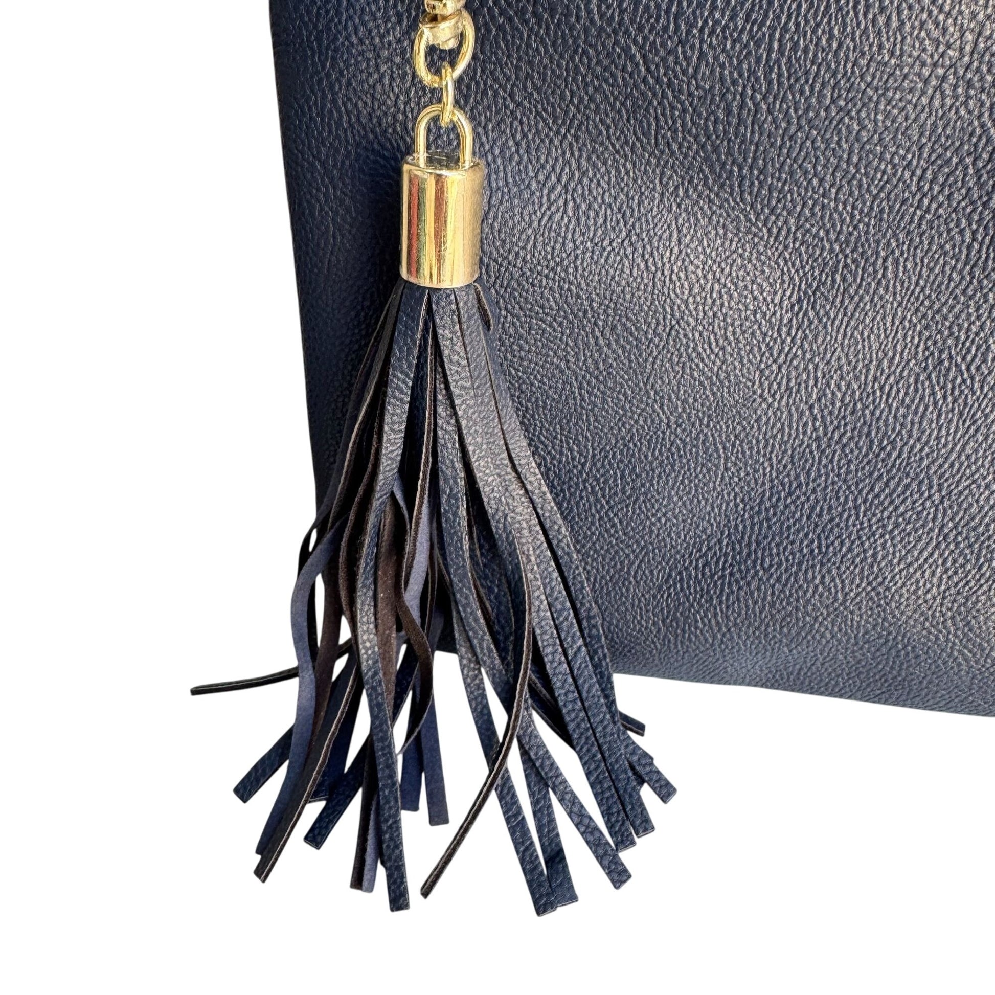 Merona Navy Blue Merona Faux Leather Detachable Tassel Gold Hardware Zip Pouch