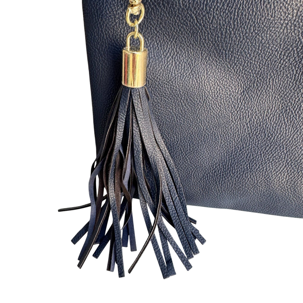 Merona Navy Blue Merona Faux Leather Detachable Tassel Gold Hardware Zip Pouch