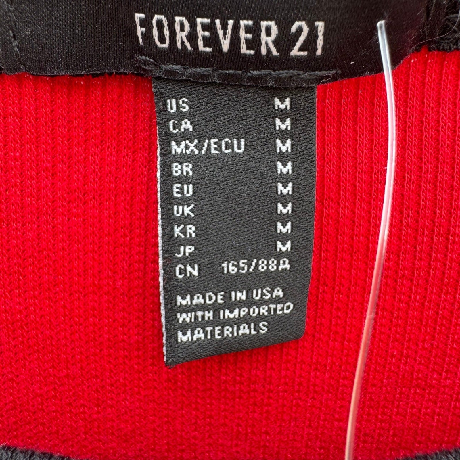 Forever 21 Pop and Play Red Ribbed Long Sleeve Ringer Tee Shirt Womens Med New