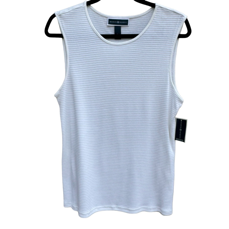 Karen Scott Womens White Textured Ribbed Sleeveless Shell Top L NEW Minimalist