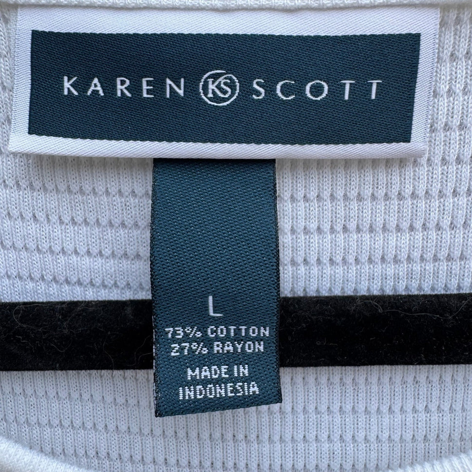 Karen Scott Womens White Textured Ribbed Sleeveless Shell Top L NEW Minimalist