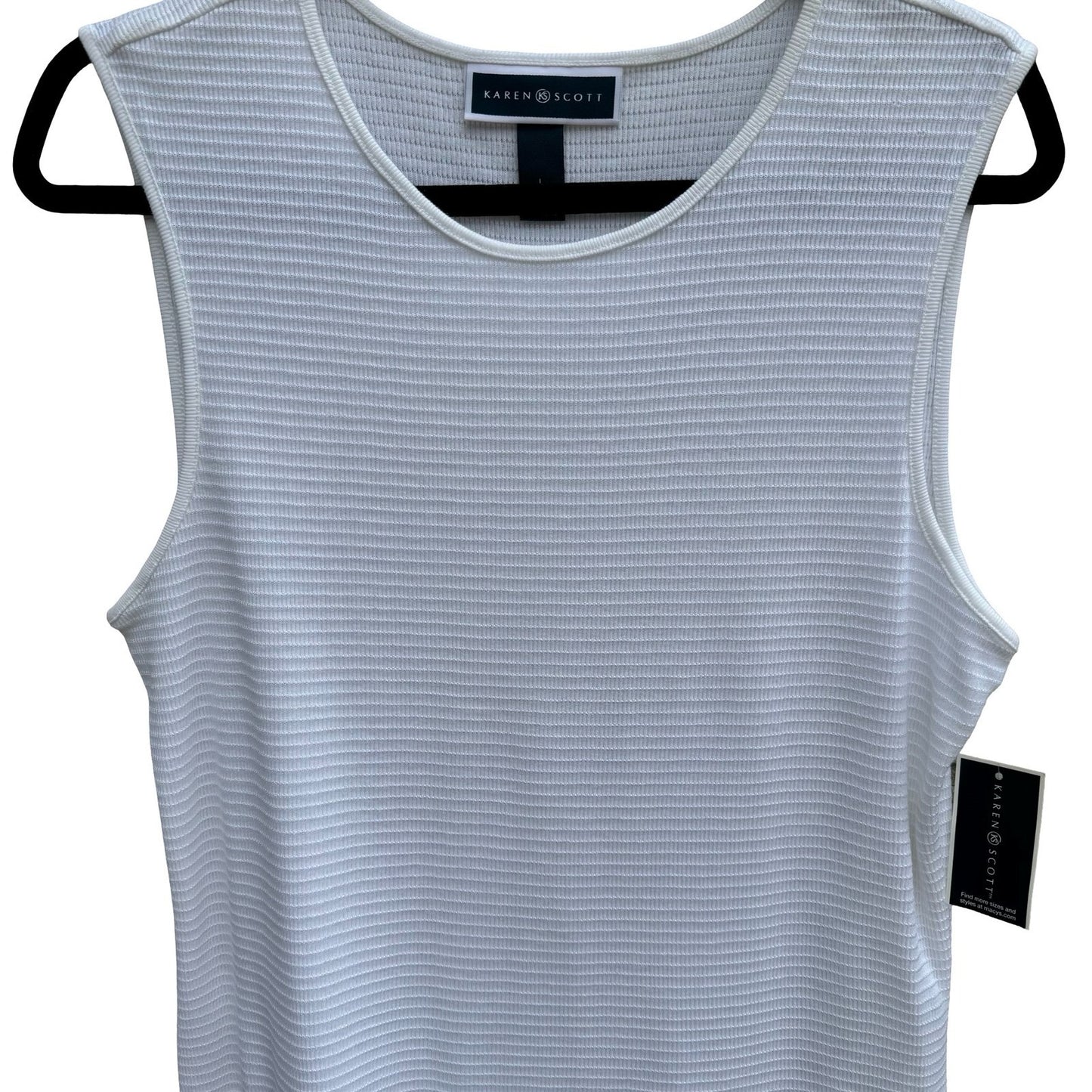 Karen Scott Womens White Textured Ribbed Sleeveless Shell Top L NEW Minimalist
