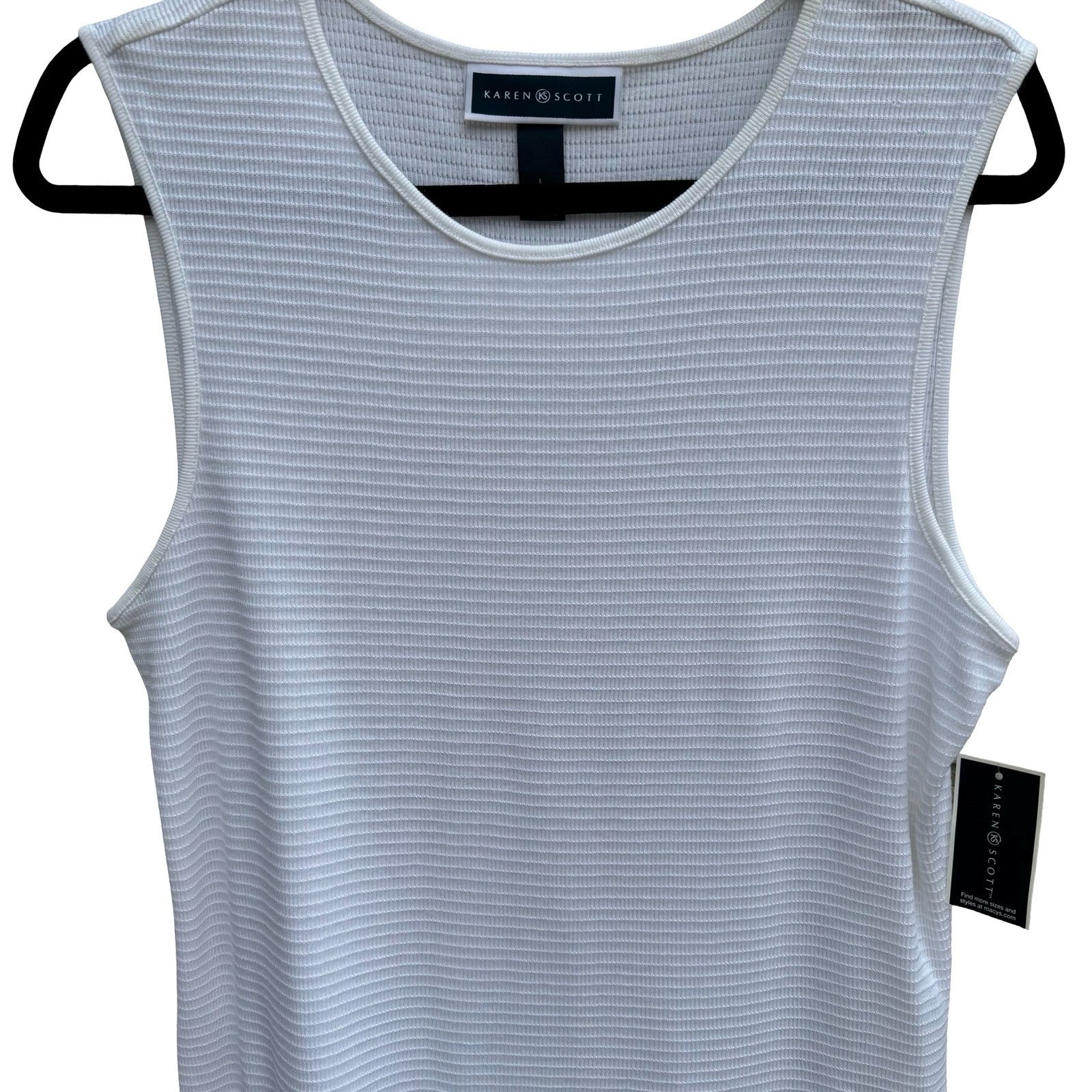 Karen Scott Womens White Textured Ribbed Sleeveless Shell Top L NEW Minimalist