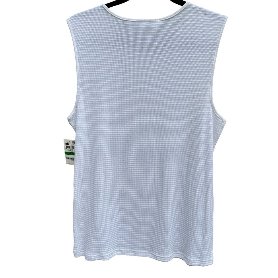 Karen Scott Womens White Textured Ribbed Sleeveless Shell Top L NEW Minimalist