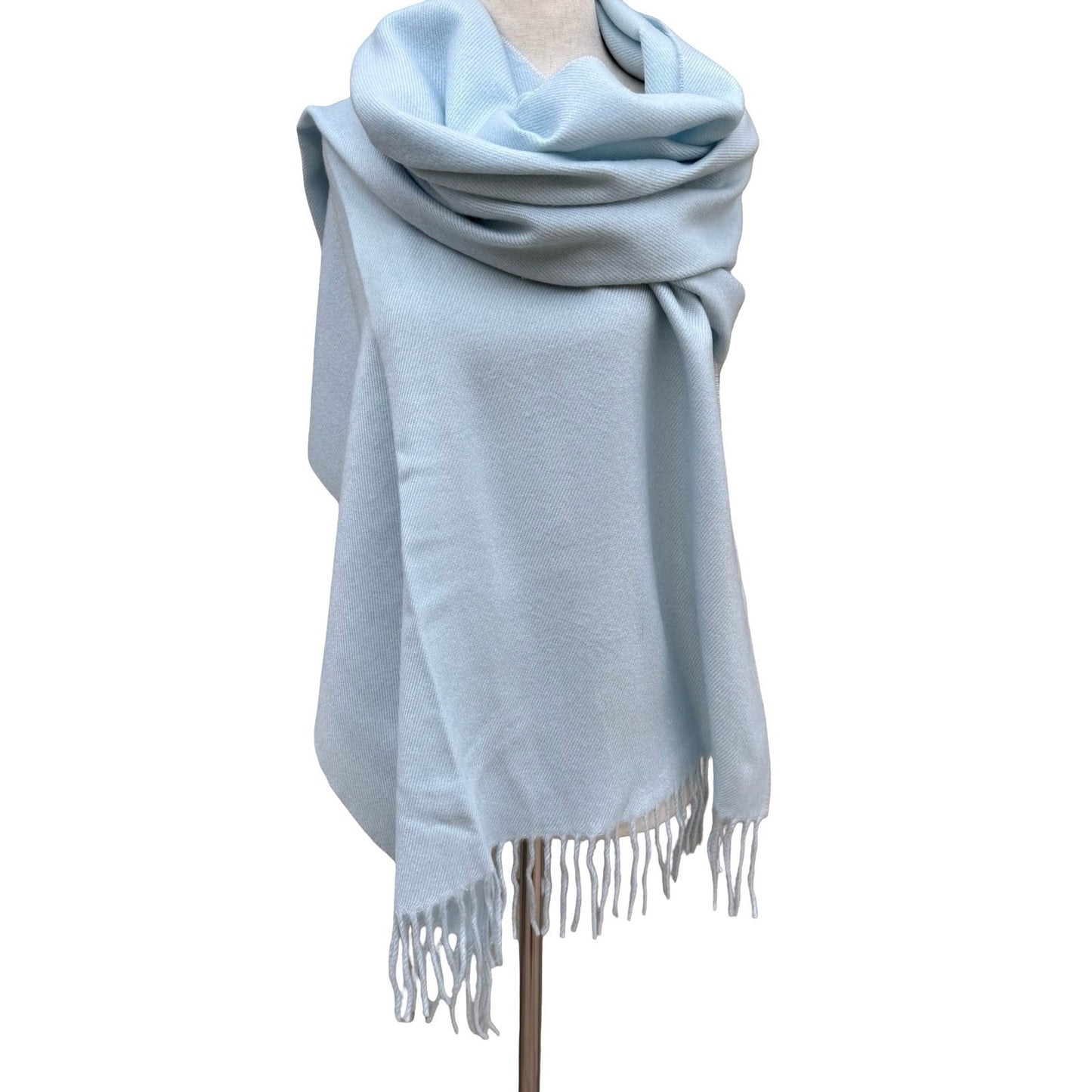 Light Blue Pashmina Shawl Wrap Fringe Trim Solid Pastel Scarf Wedding Evening