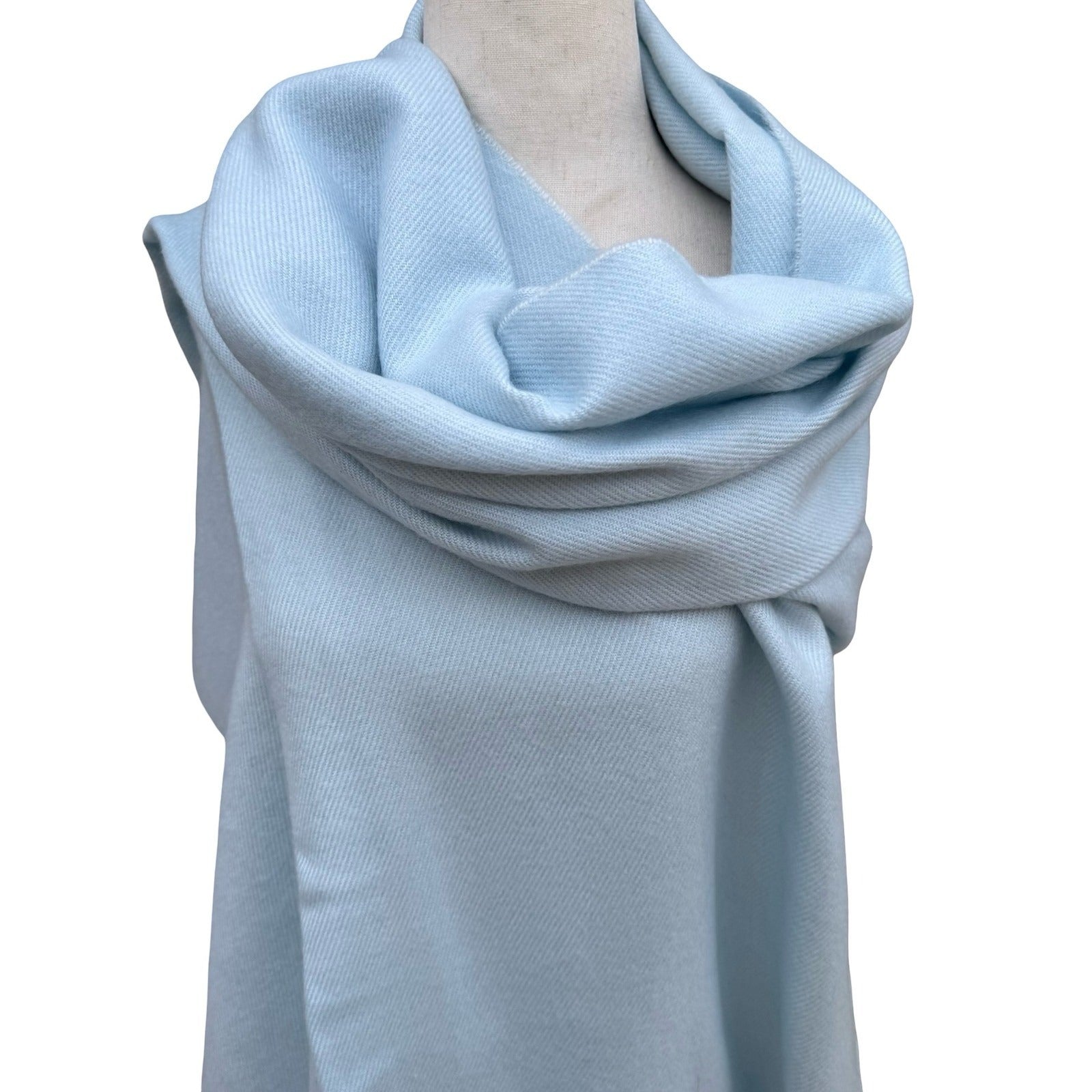 Light Blue Pashmina Shawl Wrap Fringe Trim Solid Pastel Scarf Wedding Evening