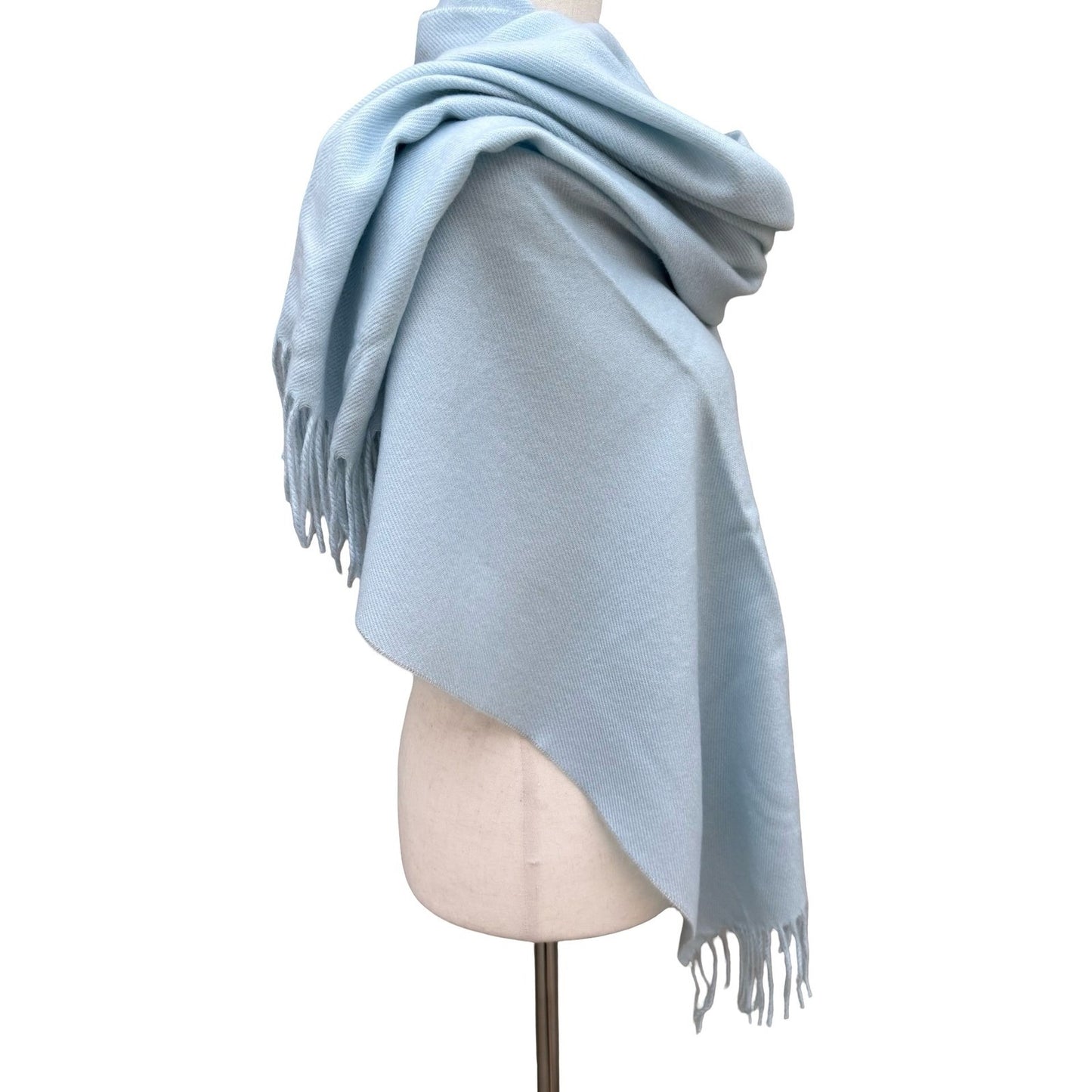 Light Blue Pashmina Shawl Wrap Fringe Trim Solid Pastel Scarf Wedding Evening