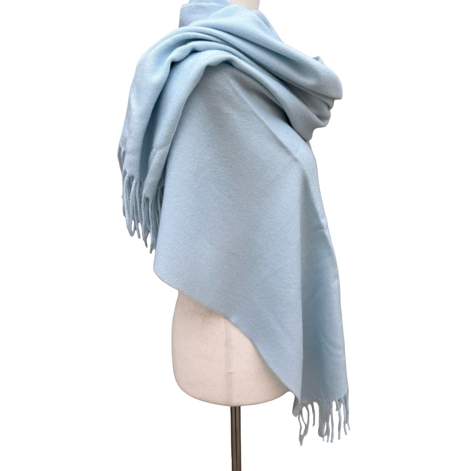 Light Blue Pashmina Shawl Wrap Fringe Trim Solid Pastel Scarf Wedding Evening