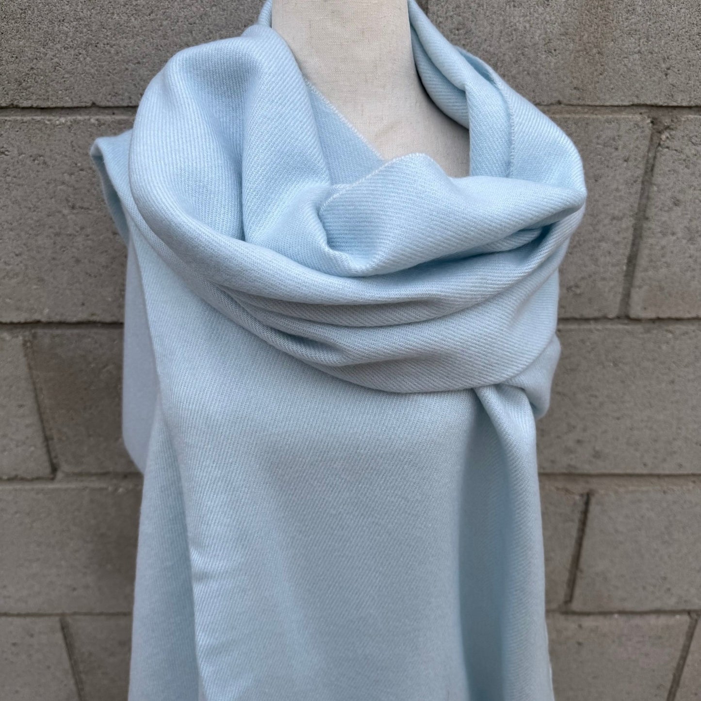 Light Blue Pashmina Shawl Wrap Fringe Trim Solid Pastel Scarf Wedding Evening