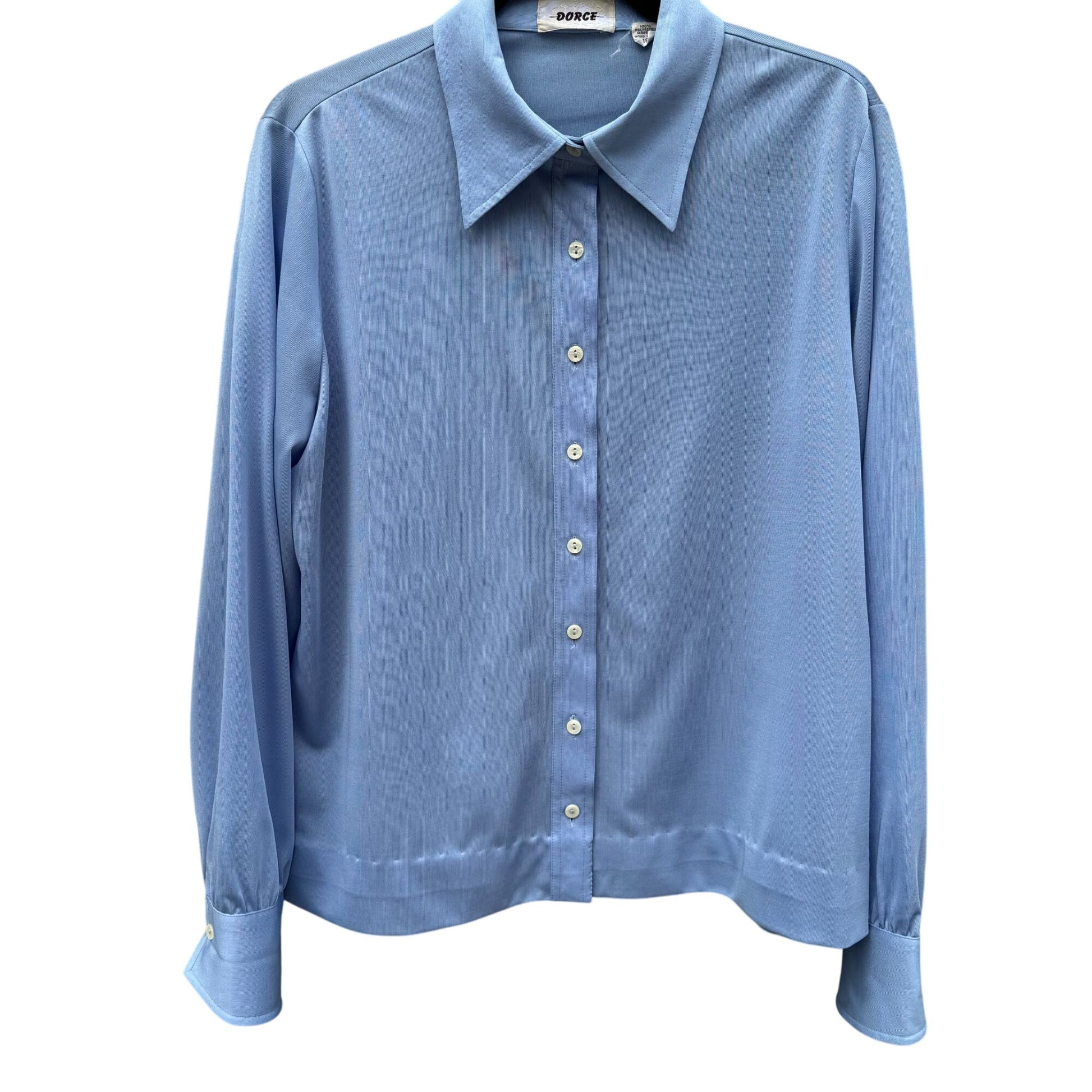Dorce Vintage 70s Womens Light Blue Button-Up Long Sleeve Shirt Blouse Top 16