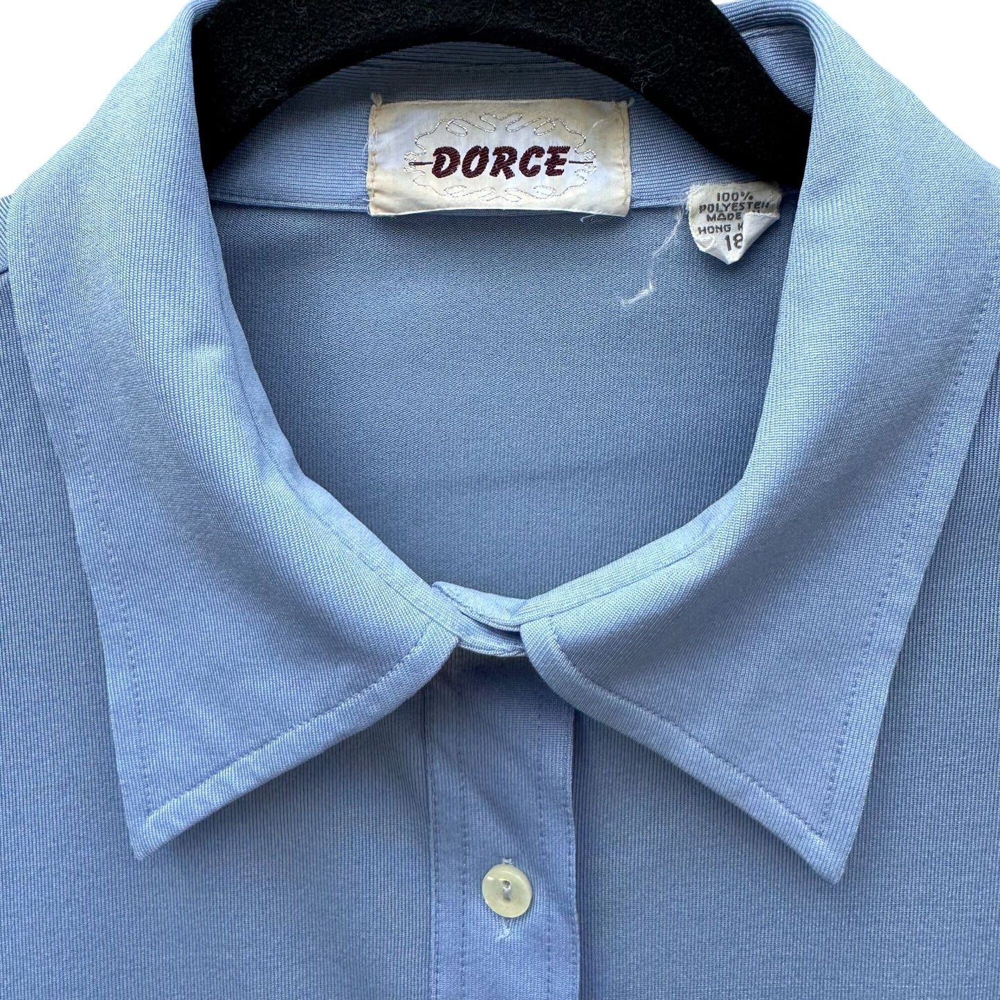 Dorce Vintage 70s Womens Light Blue Button-Up Long Sleeve Shirt Blouse Top 16