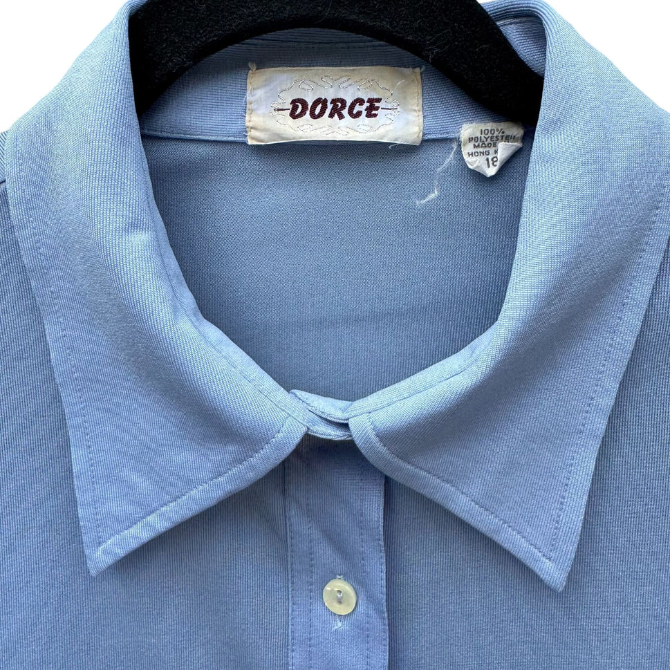 Dorce Vintage 70s Womens Light Blue Button-Up Long Sleeve Shirt Blouse Top 16