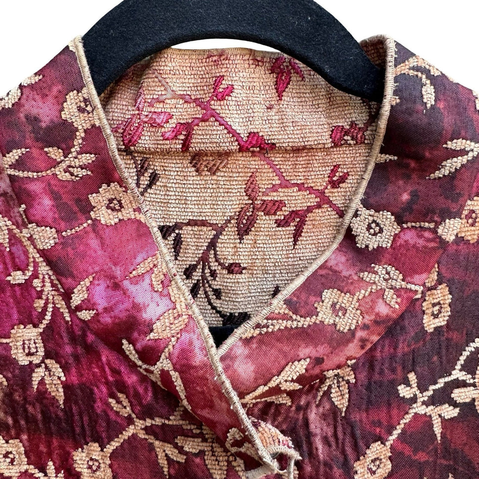 Vintage Art to Wear Boho Brocade Reversible Floral Tapestry Band Collar Jacket 2XL