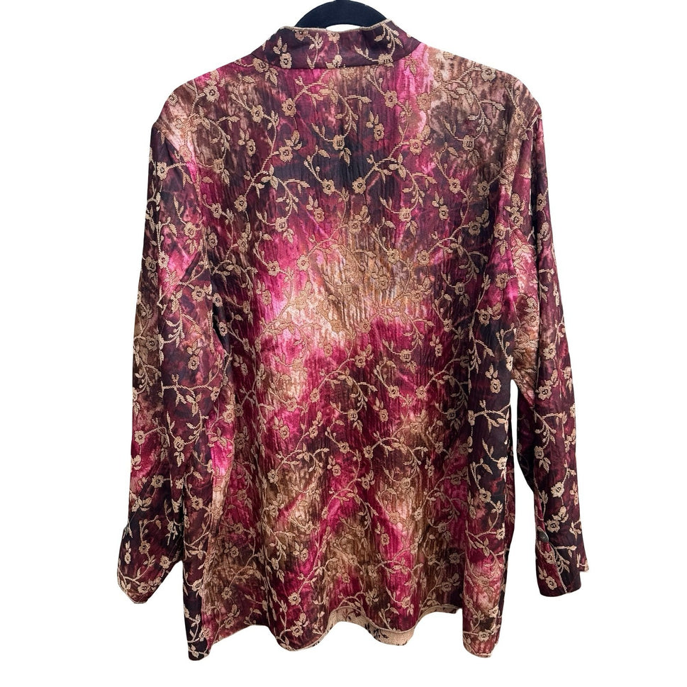 Vintage Art to Wear Boho Brocade Reversible Floral Tapestry Band Collar Jacket 2XL