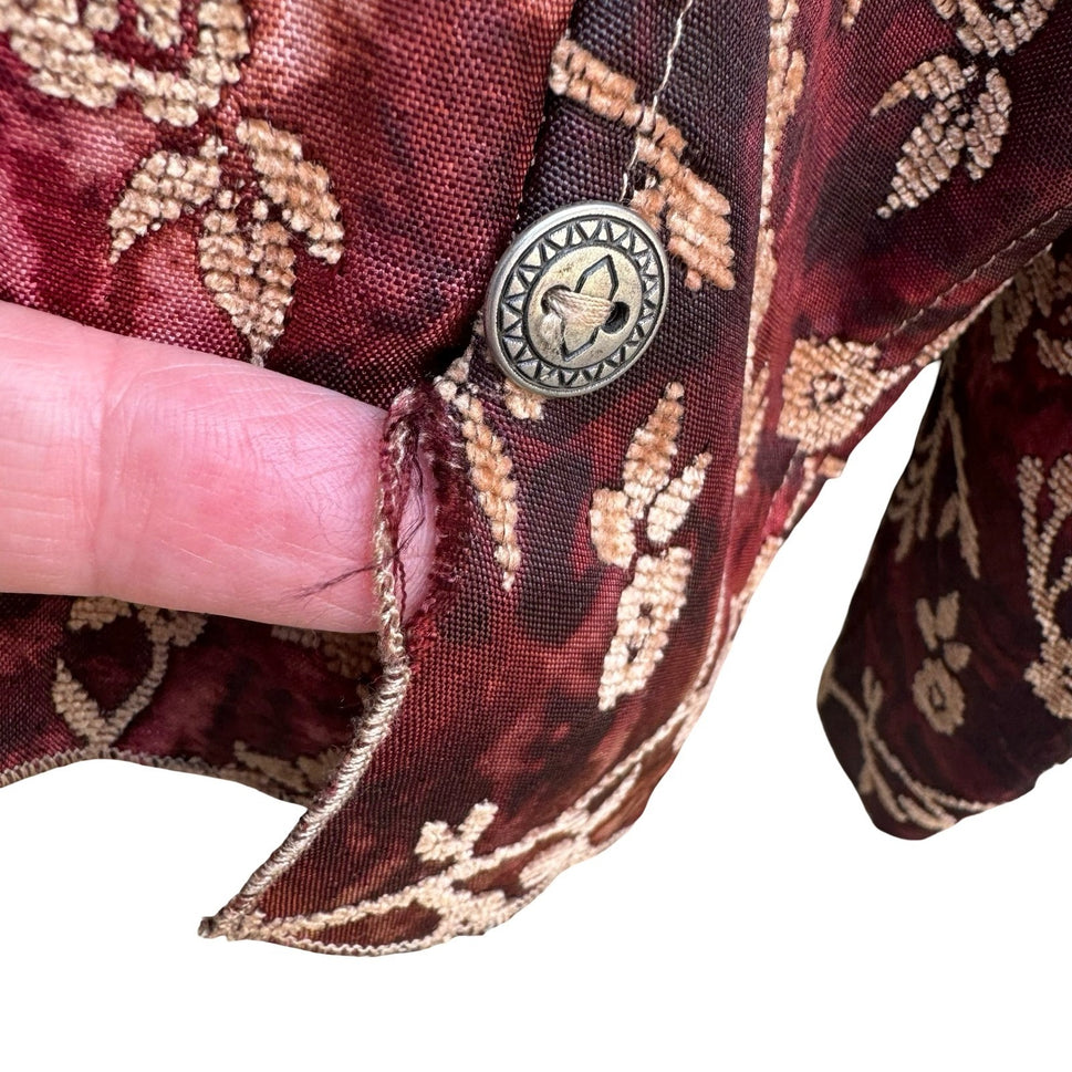 Vintage Art to Wear Boho Brocade Reversible Floral Tapestry Band Collar Jacket 2XL
