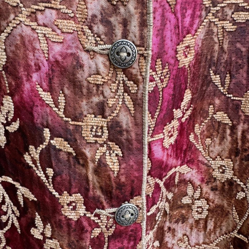 Vintage Art to Wear Boho Brocade Reversible Floral Tapestry Band Collar Jacket 2XL