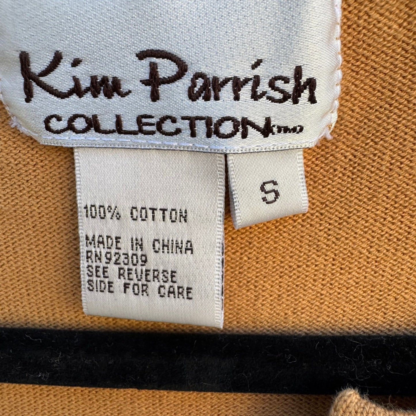 Kim Parrish Tan Cotton Knit Empire Waist Crochet Trim Top Boho Cottagecore Small