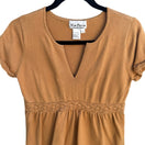 Switch Kim Parrish Tan Cotton Knit Empire Waist Crochet Trim Top Boho Cottagecore Small 3 image