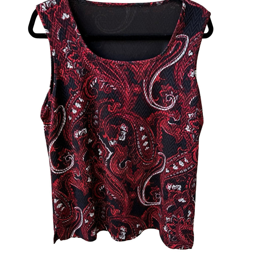 Kasper Dark Academia Corporate Goth Sleeveless Paisley Textured Shell Blouse L