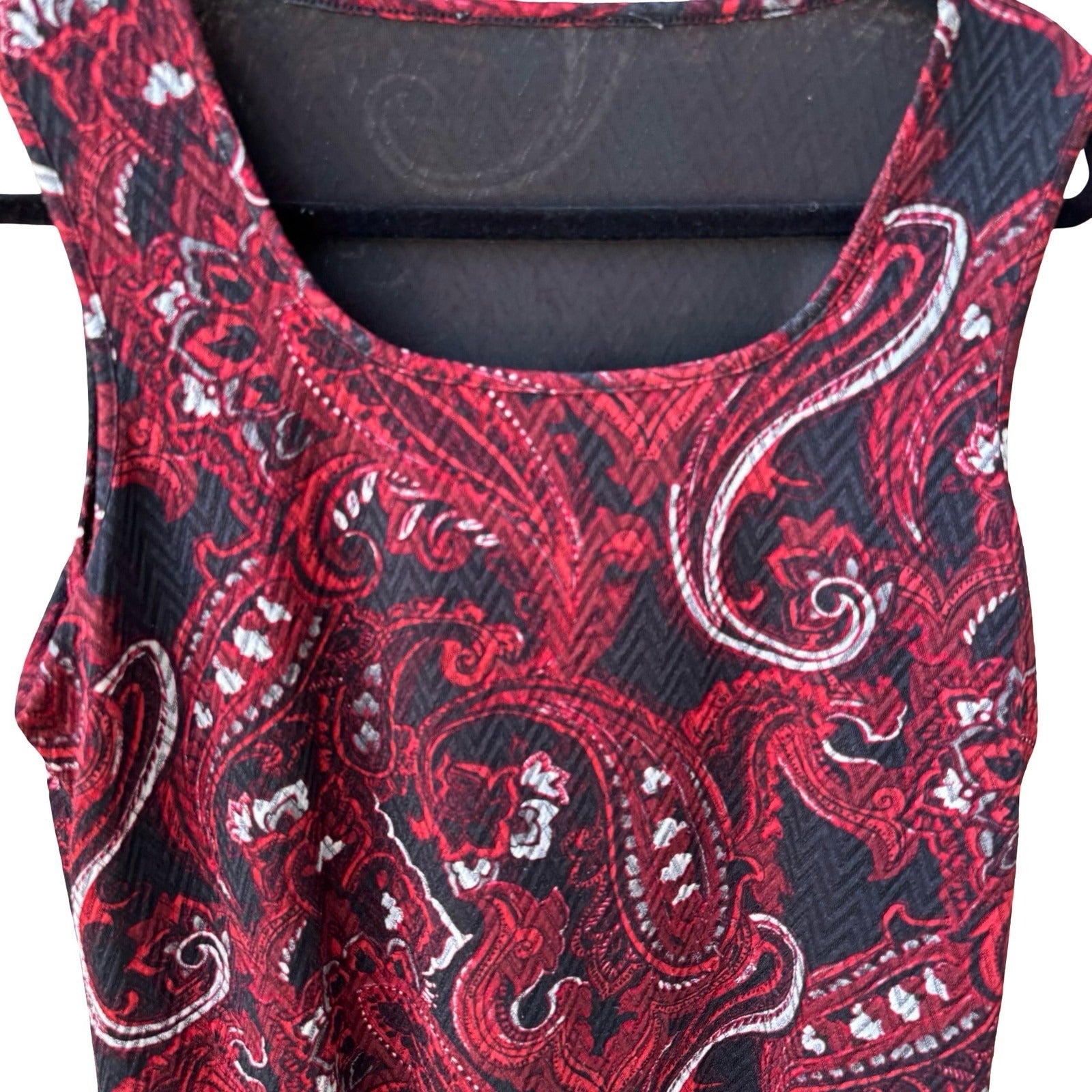 Kasper Dark Academia Corporate Goth Sleeveless Paisley Textured Shell Blouse L