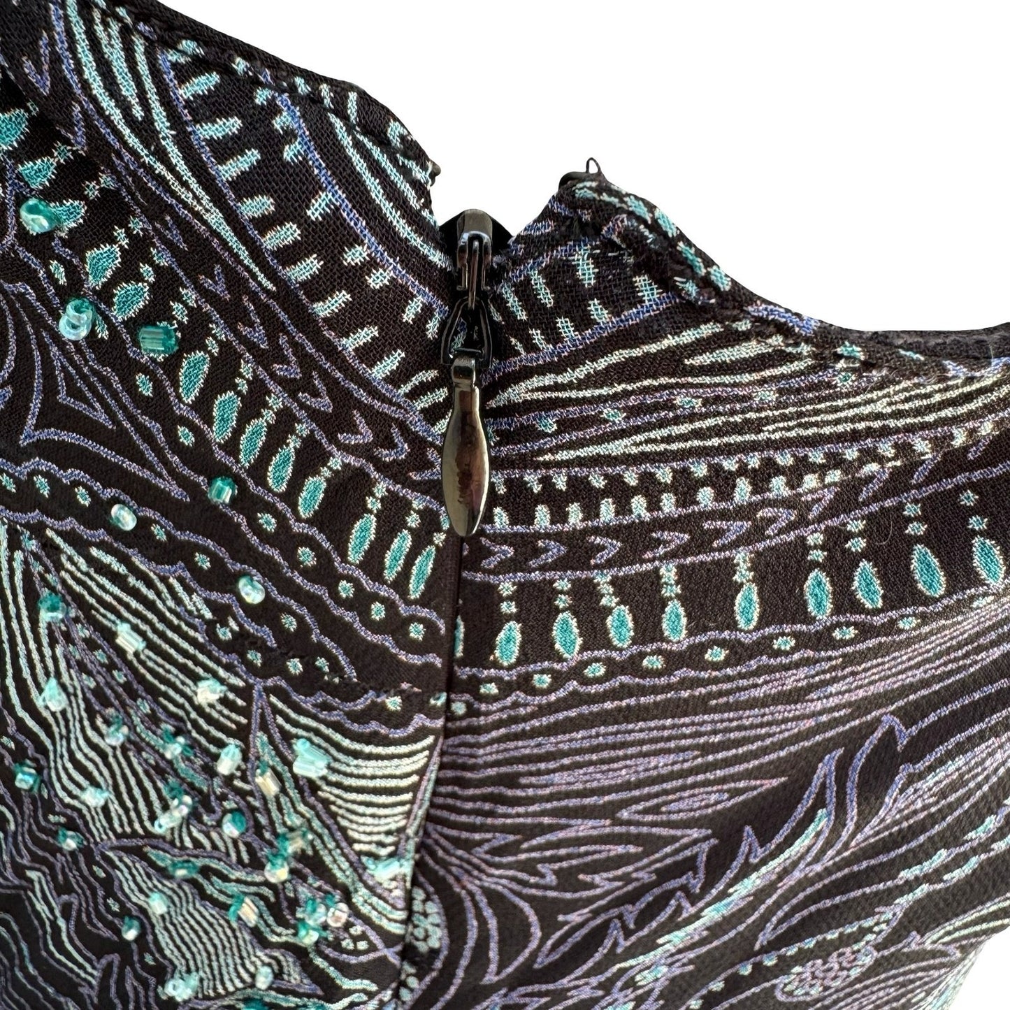 Eva Blue Y2K Paisley Beaded Whimsigoth Handkerchief Hem Slip Dress Black 10P