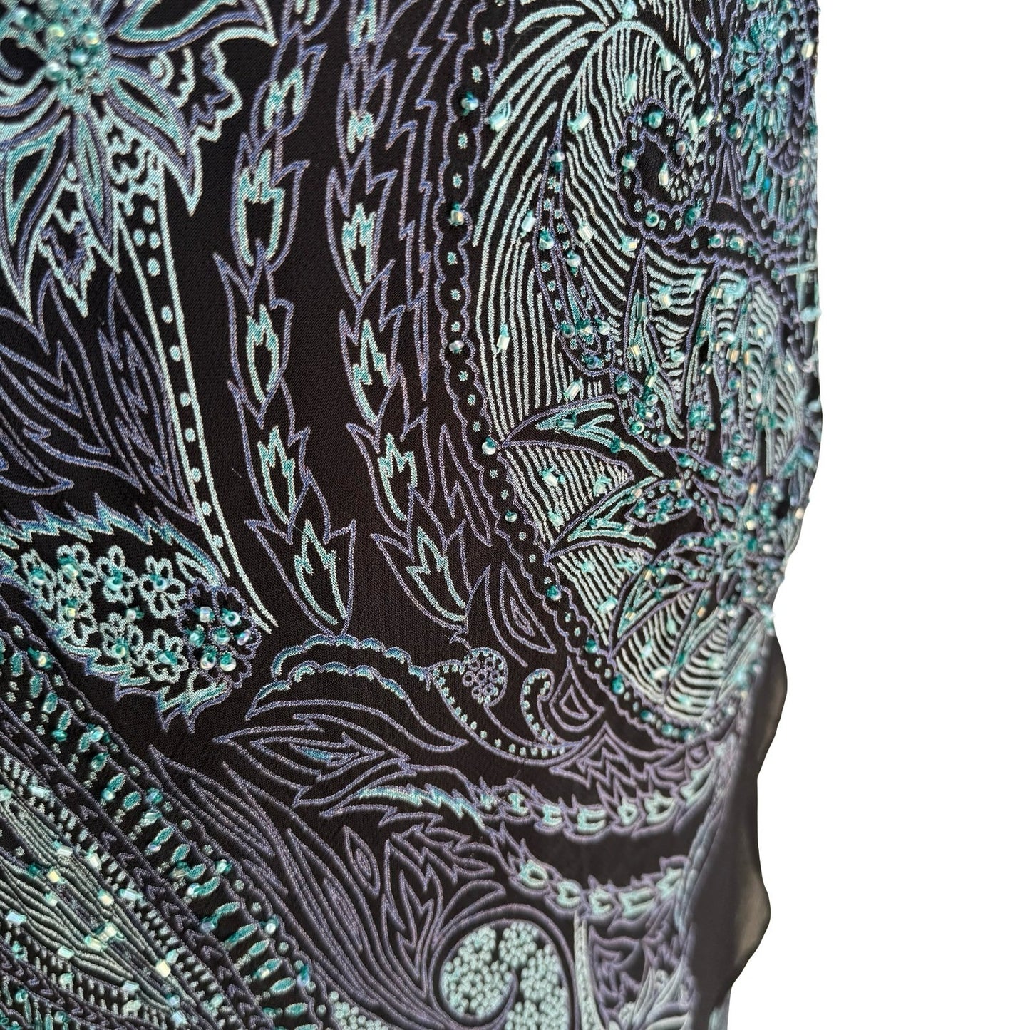 Eva Blue Y2K Paisley Beaded Whimsigoth Handkerchief Hem Slip Dress Black 10P