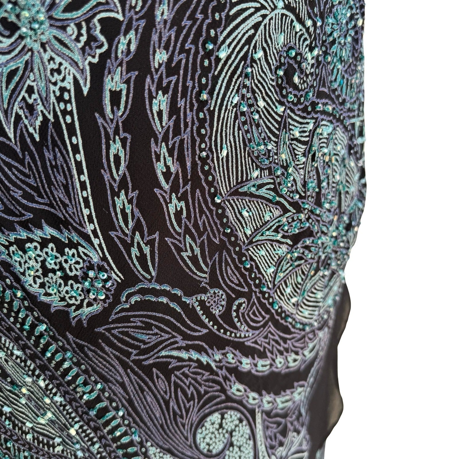 Eva Blue Y2K Paisley Beaded Whimsigoth Handkerchief Hem Slip Dress Black 10P