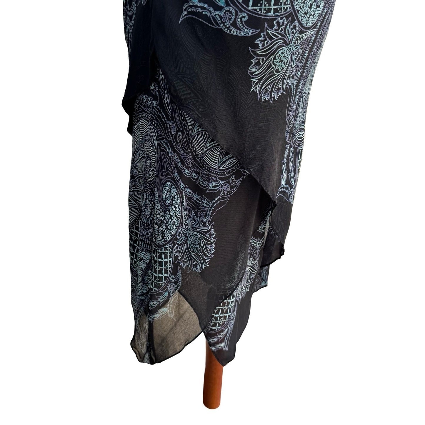 Eva Blue Y2K Paisley Beaded Whimsigoth Handkerchief Hem Slip Dress Black 10P