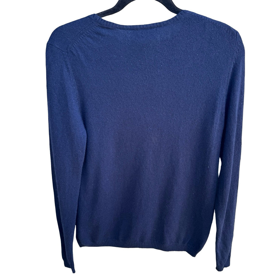 Neiman Marcus Cashmere Quiet Luxury Old Money Minimalist Crewneck Sweater Navy M