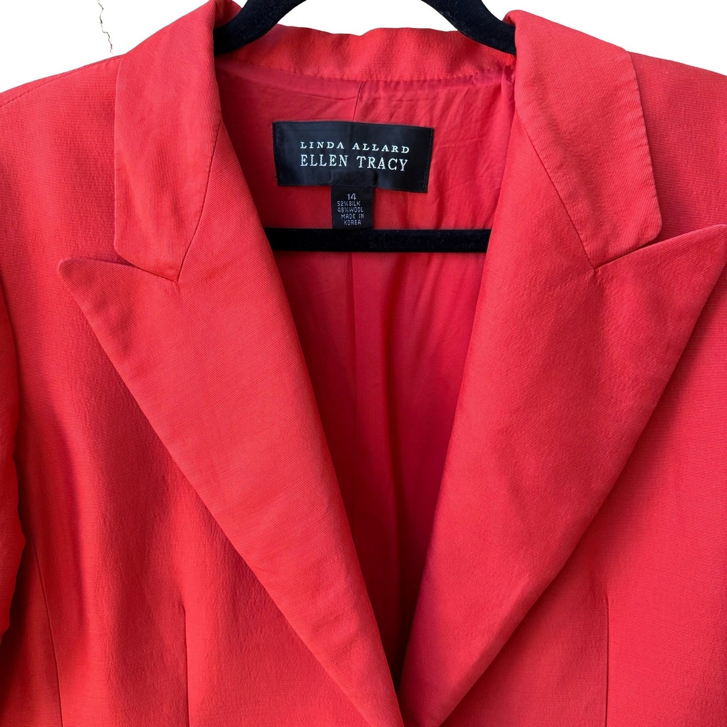 Linda Allard Ellen Tracy Tomato Red Luxury Silk Wool Skirt Power Suit 14/16