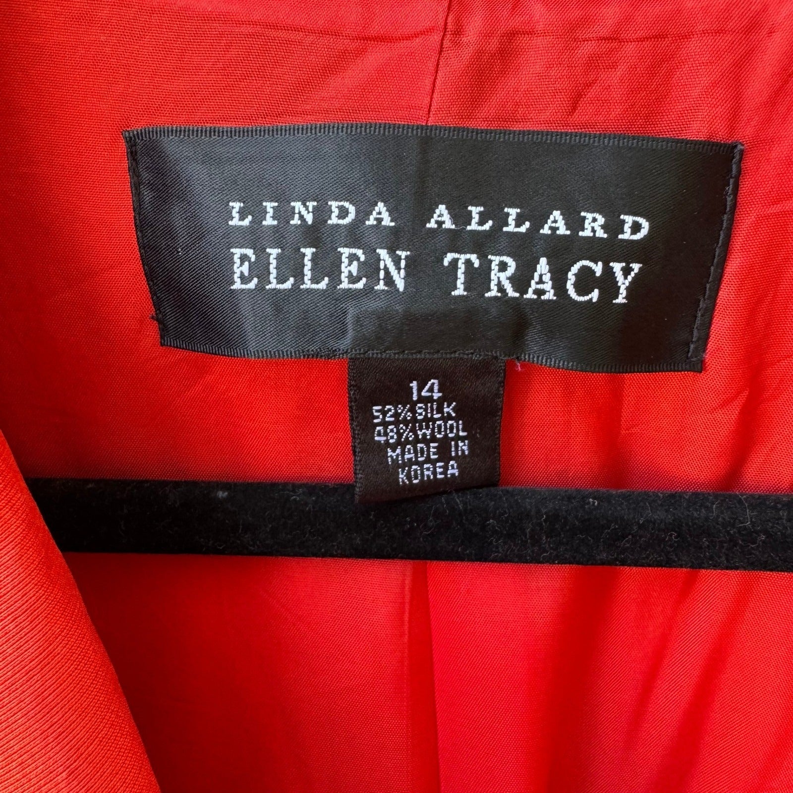 Linda Allard Ellen Tracy Tomato Red Luxury Silk Wool Skirt Power Suit 14/16