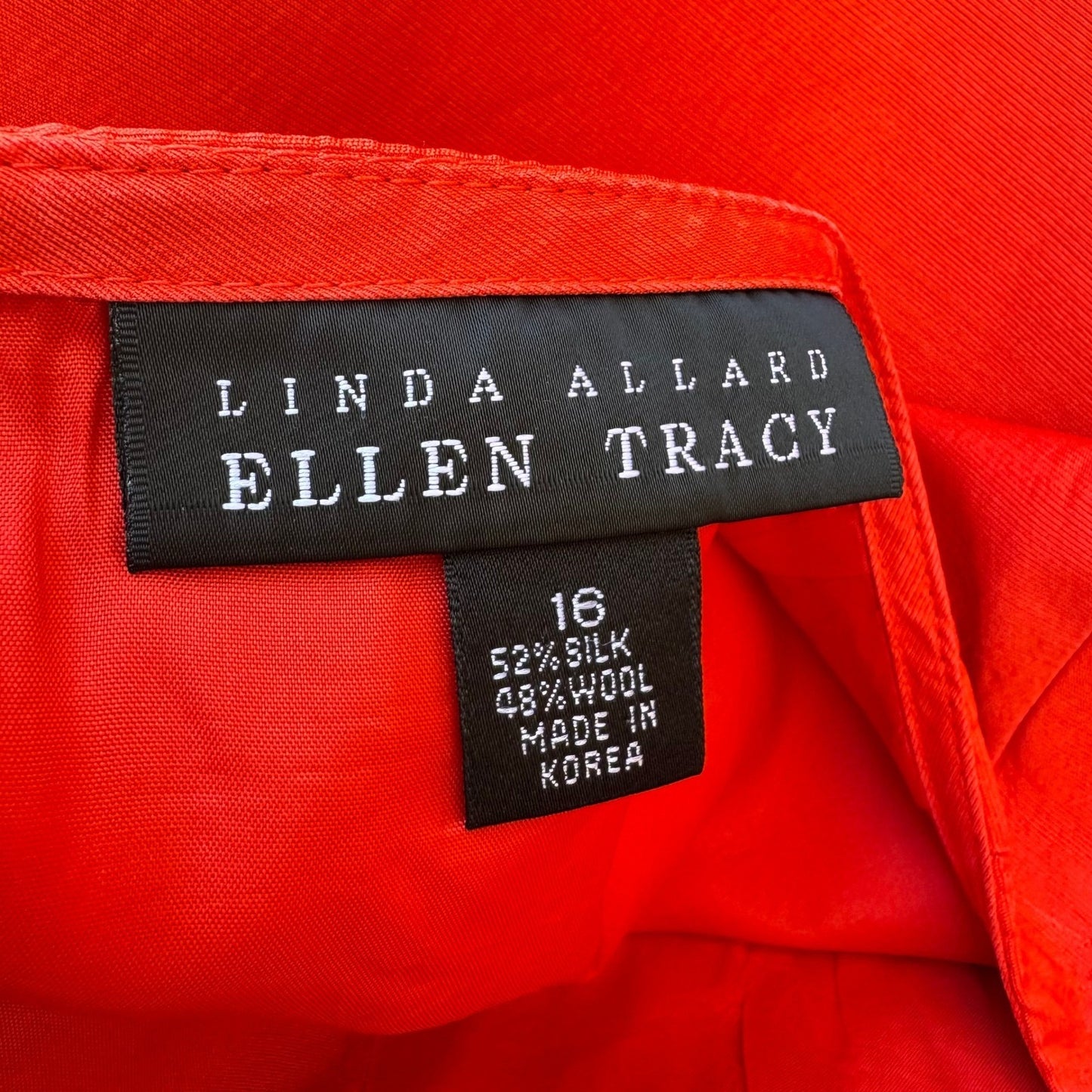 Linda Allard Ellen Tracy Tomato Red Luxury Silk Wool Skirt Power Suit 14/16
