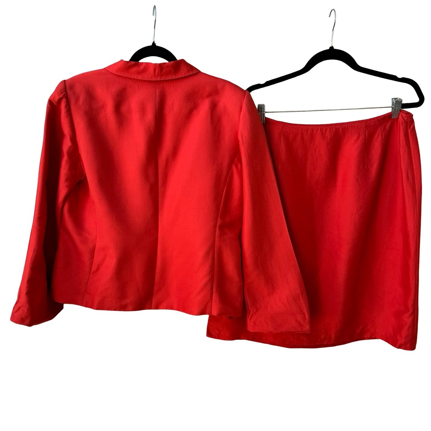 Linda Allard Ellen Tracy Tomato Red Luxury Silk Wool Skirt Power Suit 14/16