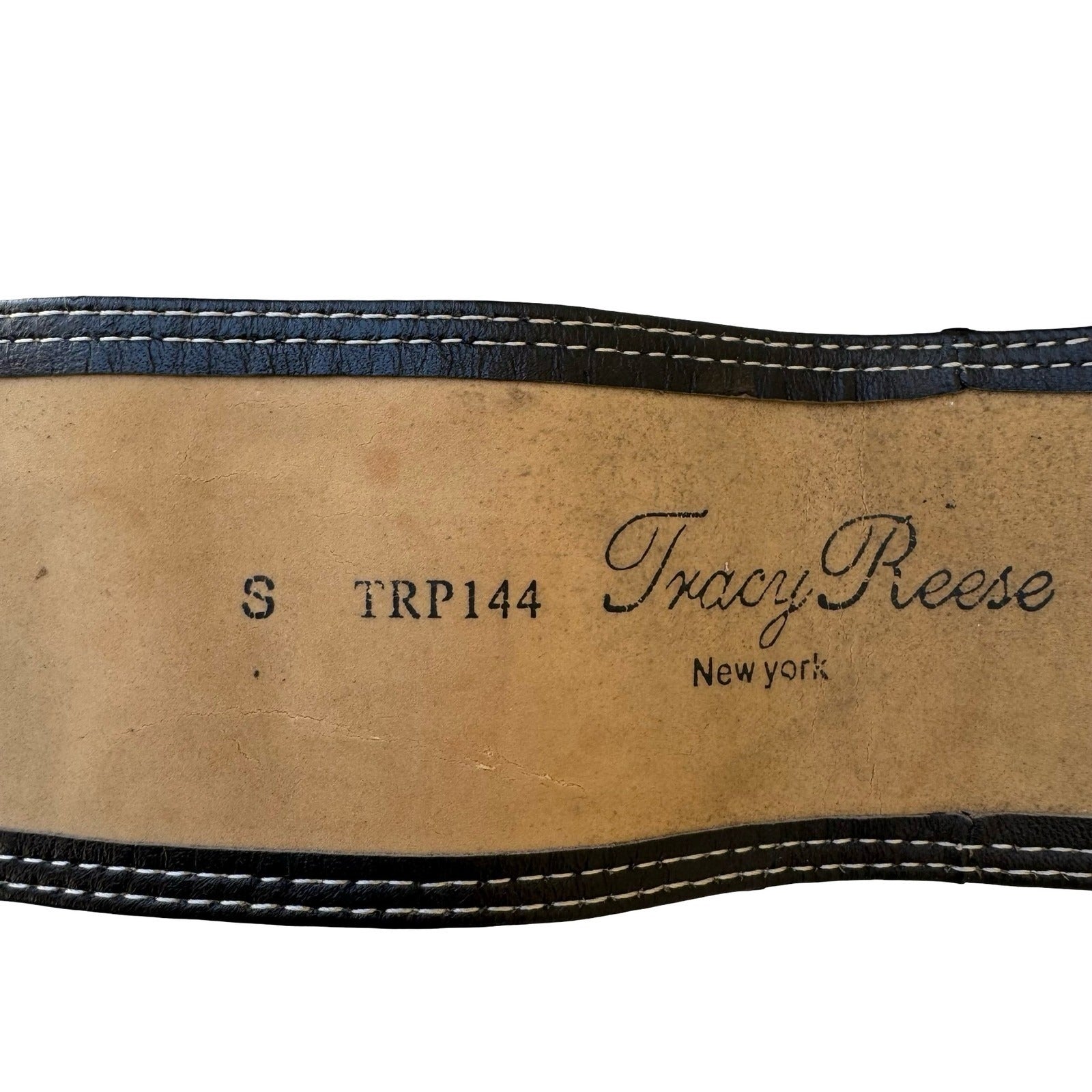 Tracy Reese Y2K Designer Edgy Boho Black Leather Wide Belt Orbital Buckle S