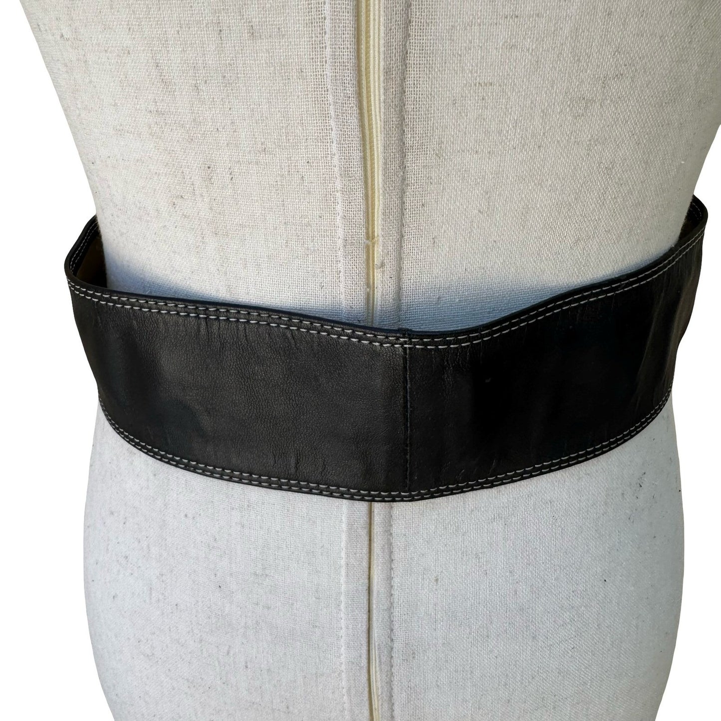 Tracy Reese Y2K Designer Edgy Boho Black Leather Wide Belt Orbital Buckle S