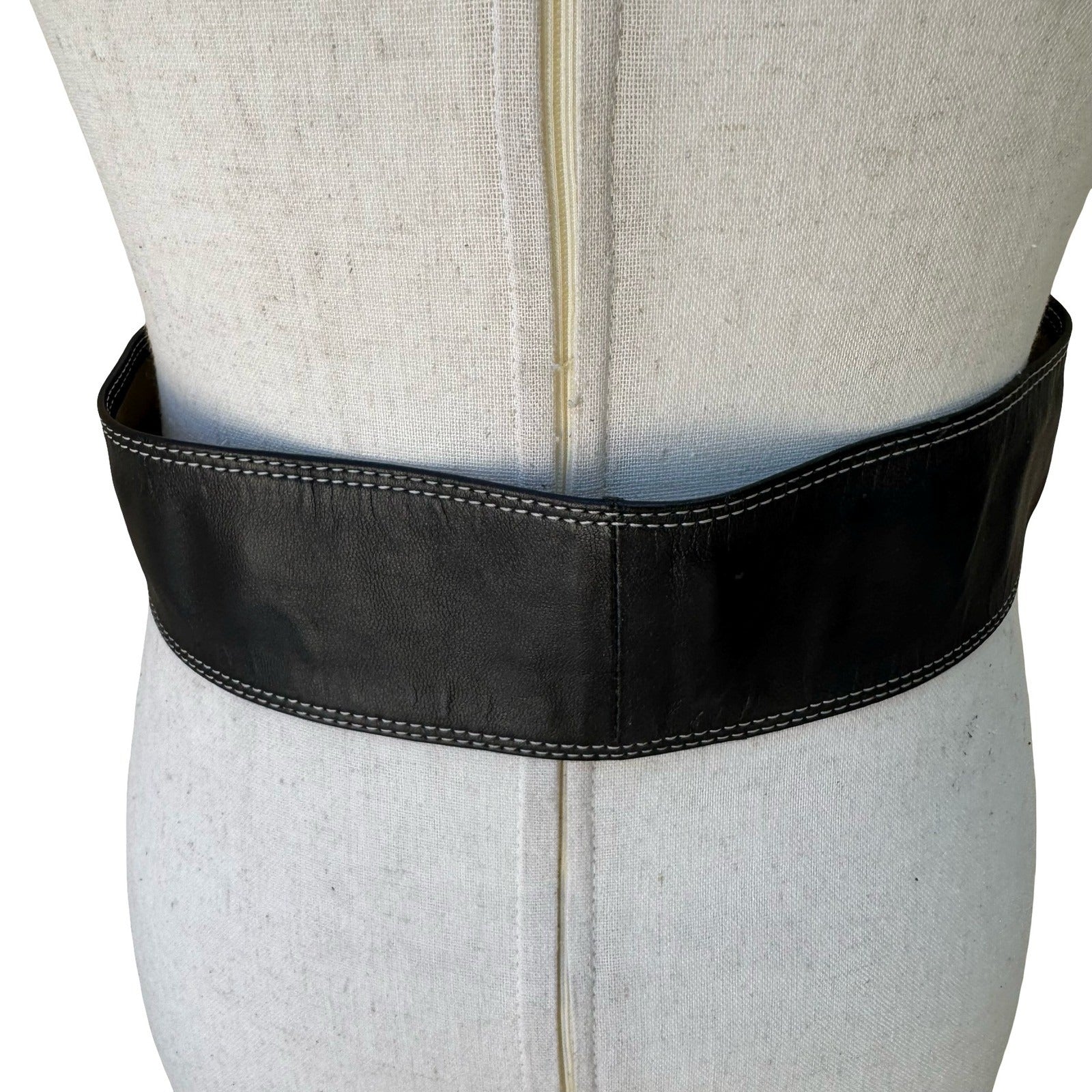 Tracy Reese Y2K Designer Edgy Boho Black Leather Wide Belt Orbital Buckle S