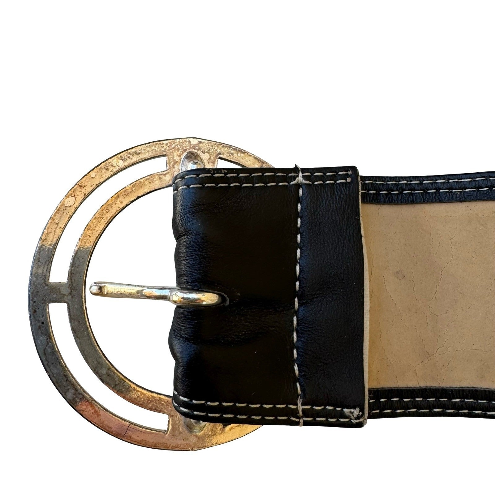 Tracy Reese Y2K Designer Edgy Boho Black Leather Wide Belt Orbital Buckle S